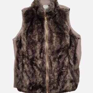 CLEARANCE Women's Chico's Zenergy Brown Faux Fur Vest 0 = S Full Zip Knit Back